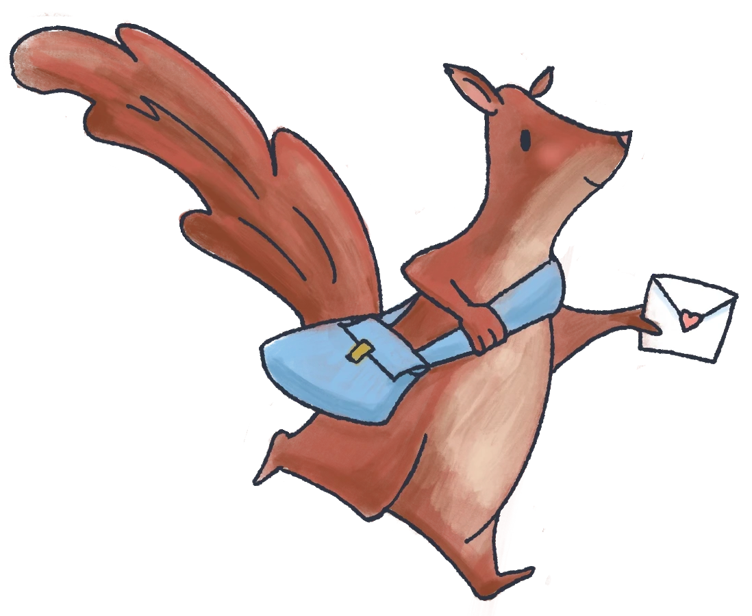 A squirrel mail carrier delivering a letter