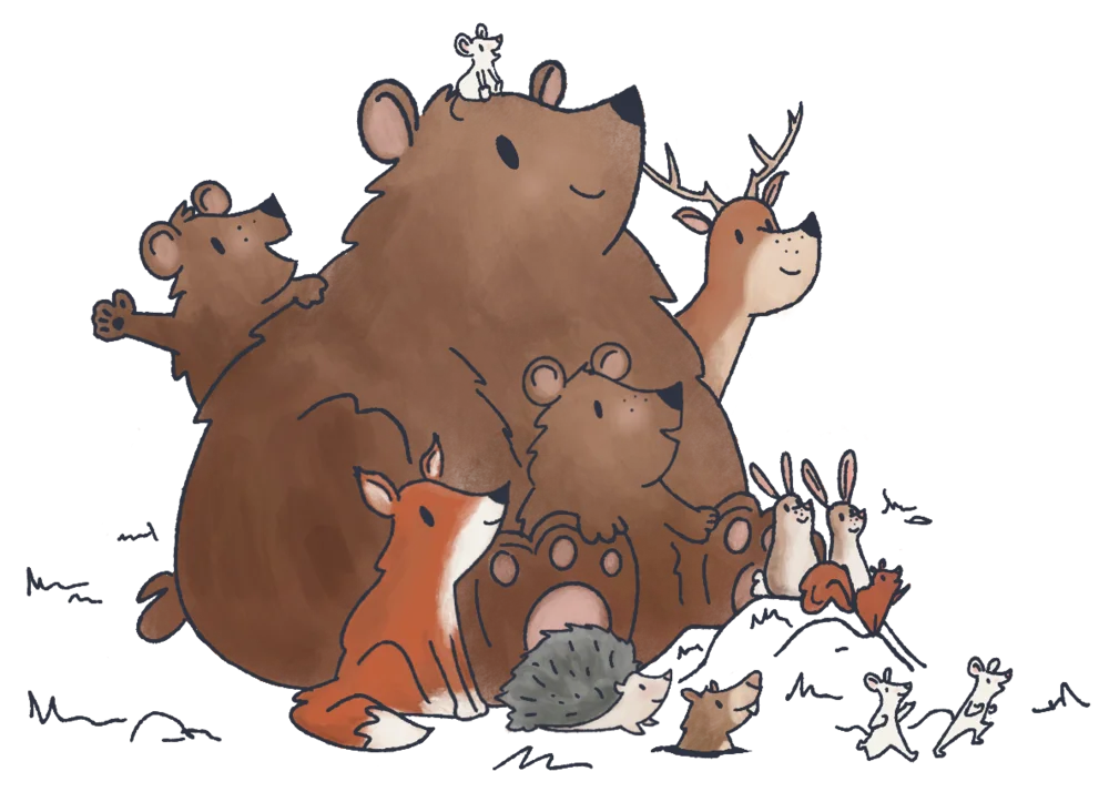 Illustration of forest animals gathered together