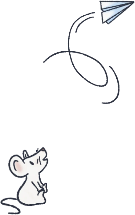 A mouse sending off a paper airplane